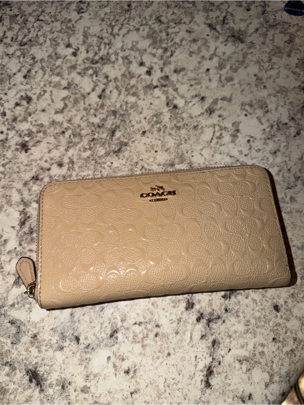 Coach Embossed Zip-Around Wallet in Light Beige with Gold Hardware